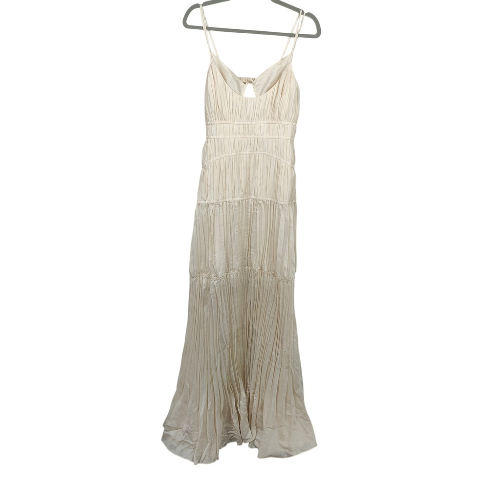 Jonathan Simkhai Loli Gown Womens 4 Off-White Cream Tiered Pleated‎ Maxi Layered - Picture 2 of 11